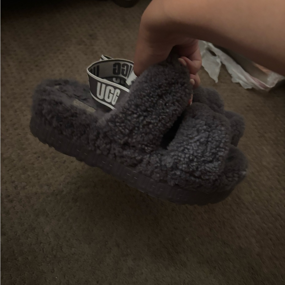 UGG Gray Fluffy Slippers